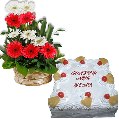 "Square shape of Pineapple cake - 1kg, Flower Basket - Click here to View more details about this Product